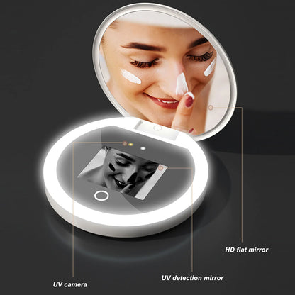 UV Mirror Sunscreen Tester - Portable 2X Magnification Illuminated Makeup Mirror with LED Light - ZOOMNSTORE
