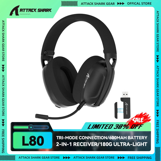 Ultra-Light Gaming Headset - ATTACK SHARK L80 WiredBluetooth24G 51 Channel Sound - ZOOMNSTORE