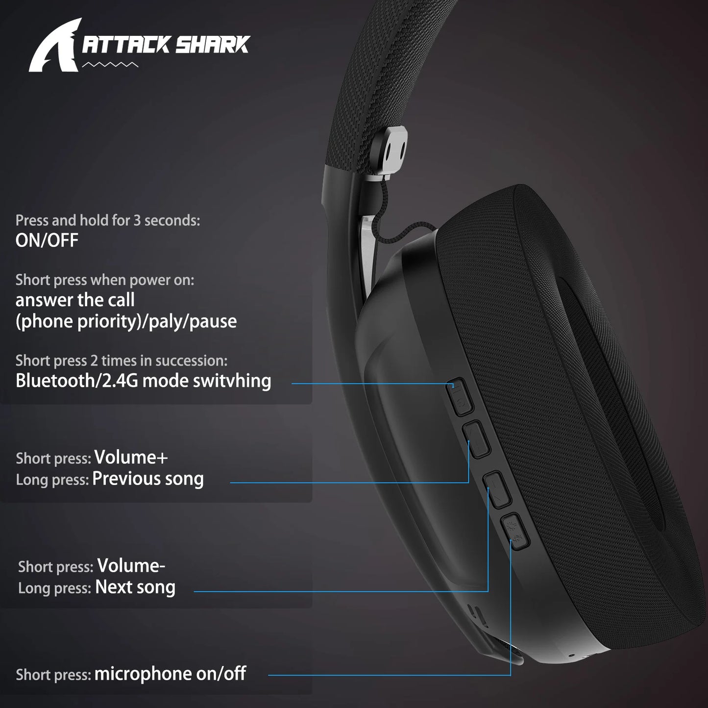 Ultra-Light Gaming Headset - ATTACK SHARK L80 WiredBluetooth24G 51 Channel Sound - ZOOMNSTORE