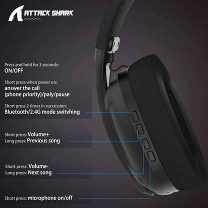 Ultra-Light Gaming Headset - ATTACK SHARK L80 WiredBluetooth24G 51 Channel Sound - ZOOMNSTORE