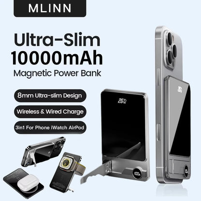 10000mAh Ultra Slim Power Bank for MagSafe,Magnetic Wireless 20W Fast Charging Portable Battery For iPhone Samsung Xiaomi iWatch - ZOOMNSTORE