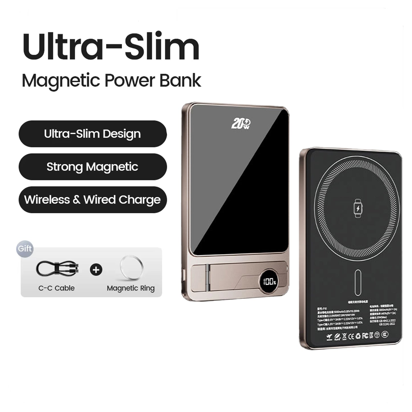 10000mAh Ultra Slim Power Bank for MagSafe,Magnetic Wireless 20W Fast Charging Portable Battery For iPhone Samsung Xiaomi iWatch - ZOOMNSTORE