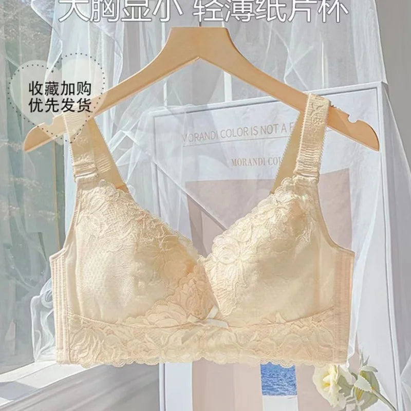 Ultra-Thin Lace Bra - Breathable Summer Push Up Wire Free Back Closure - ZOOMNSTORE
