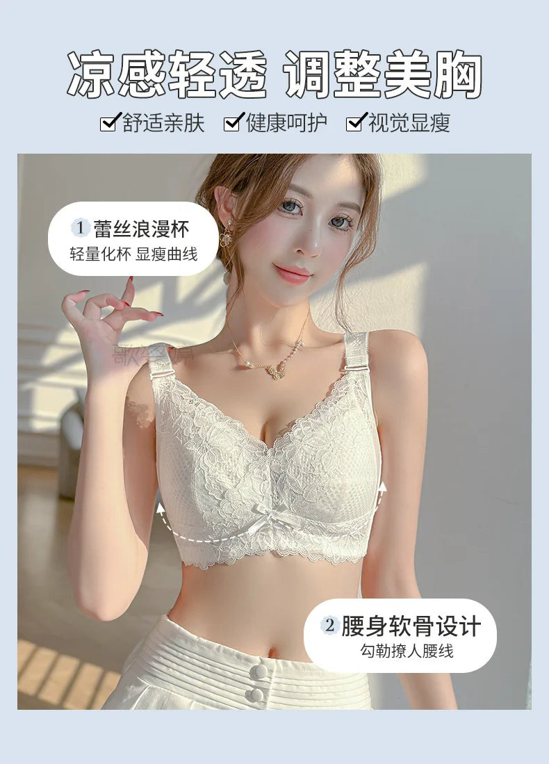 Ultra-Thin Lace Bra - Breathable Summer Push Up Wire Free Back Closure - ZOOMNSTORE