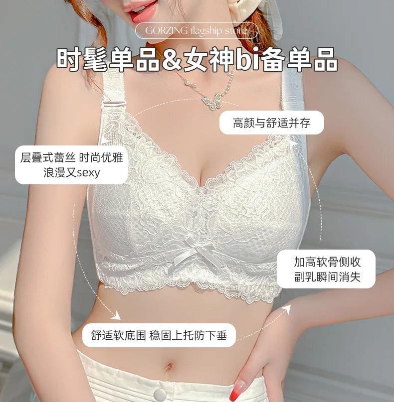 Ultra-Thin Lace Bra - Breathable Summer Push Up Wire Free Back Closure - ZOOMNSTORE