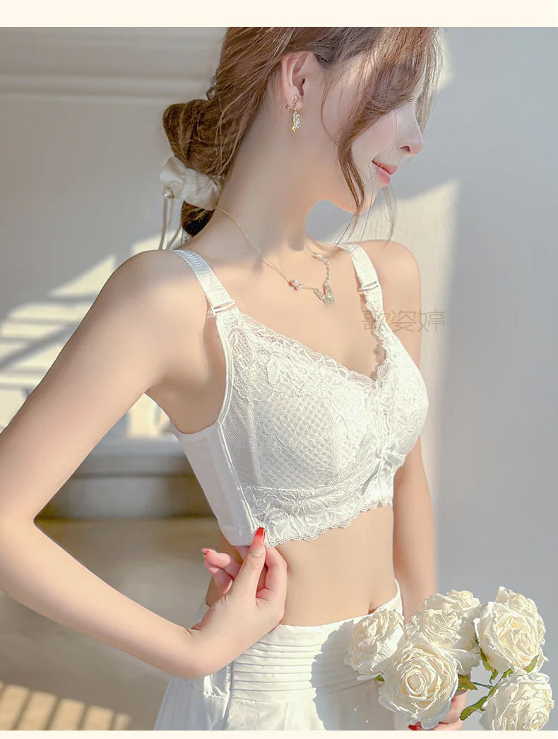 Ultra-Thin Lace Bra - Breathable Summer Push Up Wire Free Back Closure - ZOOMNSTORE