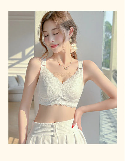 Ultra-Thin Lace Bra - Breathable Summer Push Up Wire Free Back Closure - ZOOMNSTORE