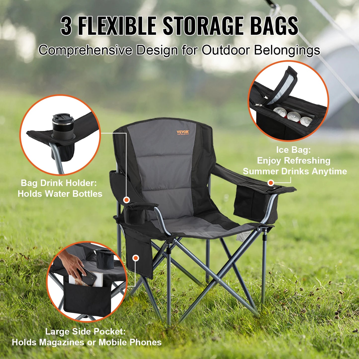 Ultralight Folding Camping Chair - 350lbs Portable Travel Seat for Beach Hiking and Fishing - ZOOMNSTORE