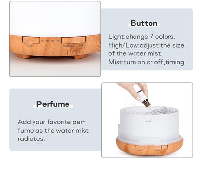 Ultrasonic Air Humidifier - Essential Oil Diffuser With Remote Control & LED Light - ZOOMNSTORE