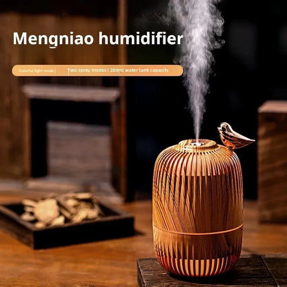 Ultrasonic Humidifier Mini Wood Grain | Portable USB Air Moisturizer With Warm Light - ZOOMNSTORE