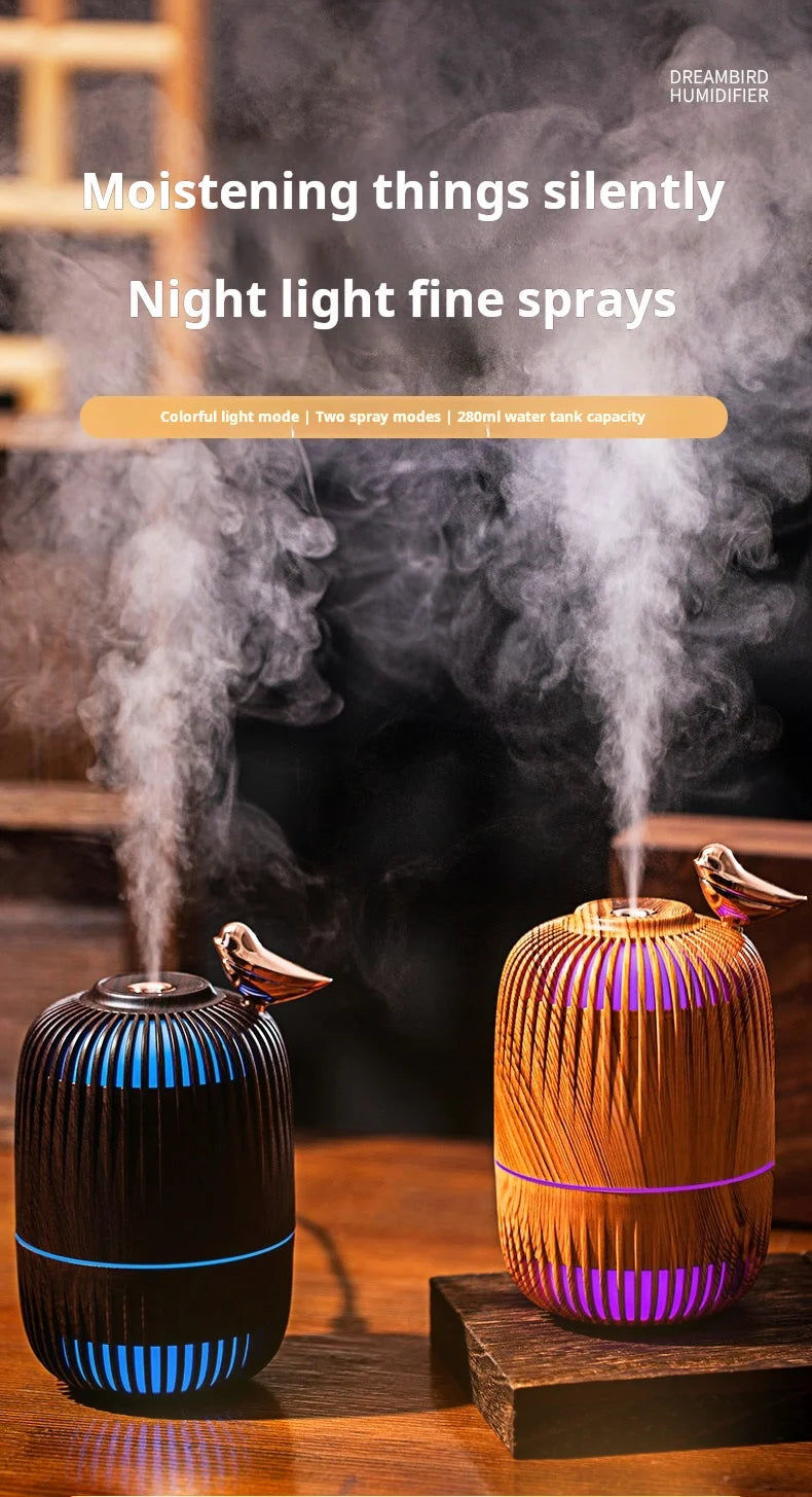 Ultrasonic Humidifier Mini Wood Grain | Portable USB Air Moisturizer With Warm Light - ZOOMNSTORE