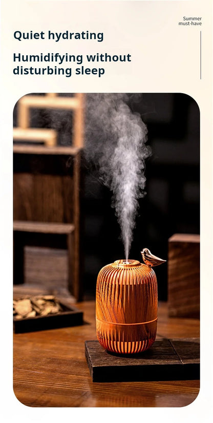 Ultrasonic Humidifier Mini Wood Grain | Portable USB Air Moisturizer With Warm Light - ZOOMNSTORE
