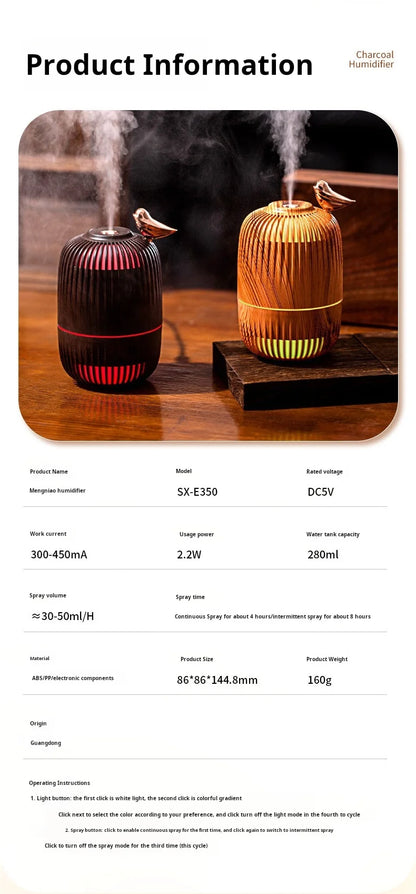 Ultrasonic Humidifier Mini Wood Grain | Portable USB Air Moisturizer With Warm Light - ZOOMNSTORE