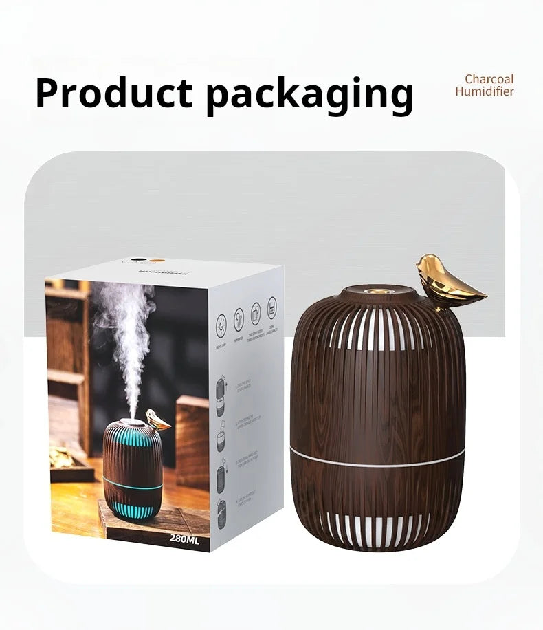 Ultrasonic Humidifier Mini Wood Grain | Portable USB Air Moisturizer With Warm Light - ZOOMNSTORE
