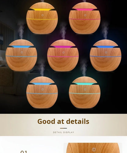 Ultrasonic Humidifier - Wood Grain Portable USB Air Aromatherapy Mist Discharge - ZOOMNSTORE