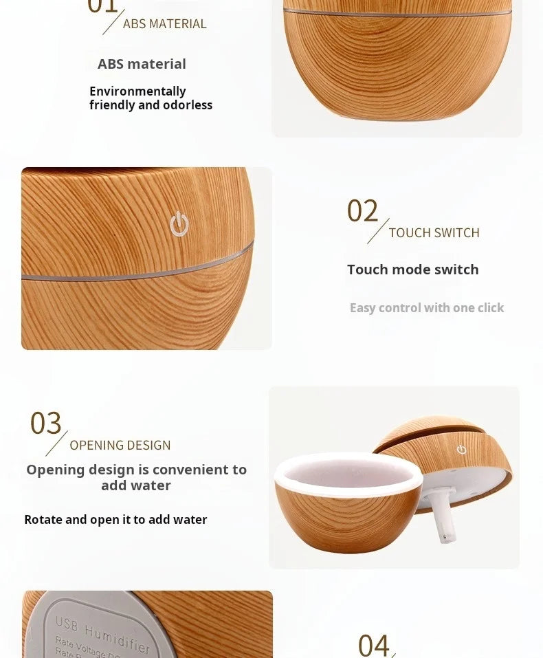 Ultrasonic Humidifier - Wood Grain Portable USB Air Aromatherapy Mist Discharge - ZOOMNSTORE