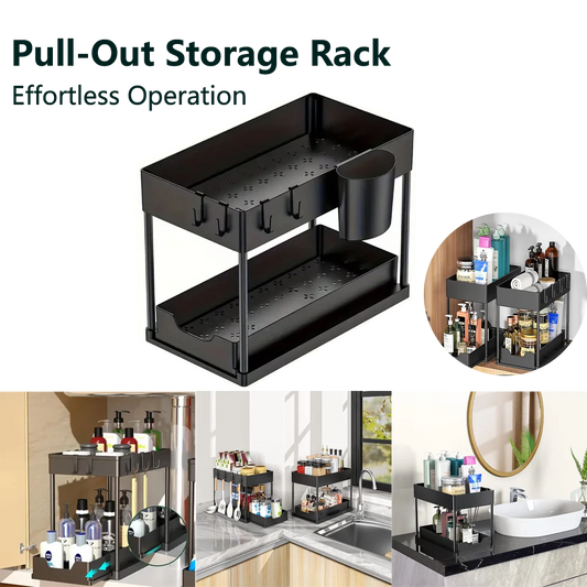 Under-Sink Pull-Out Organizer - Slim Slide-Out Shelf for Kitchen Cabinets - ZOOMNSTORE