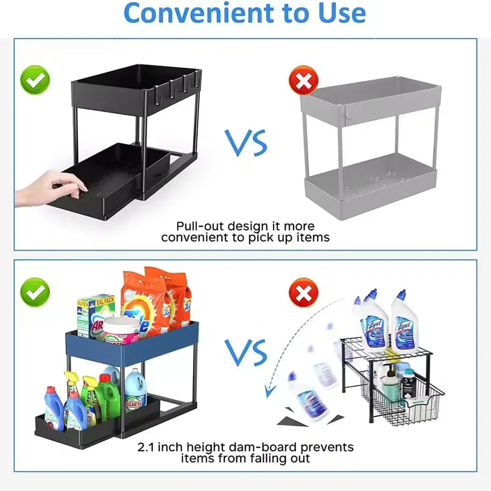 Under-Sink Pull-Out Organizer - Slim Slide-Out Shelf for Kitchen Cabinets - ZOOMNSTORE