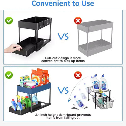 Under-Sink Pull-Out Organizer - Slim Slide-Out Shelf for Kitchen Cabinets - ZOOMNSTORE