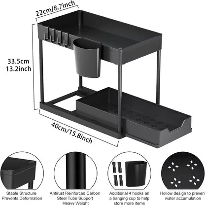 Under-Sink Pull-Out Organizer - Slim Slide-Out Shelf for Kitchen Cabinets - ZOOMNSTORE