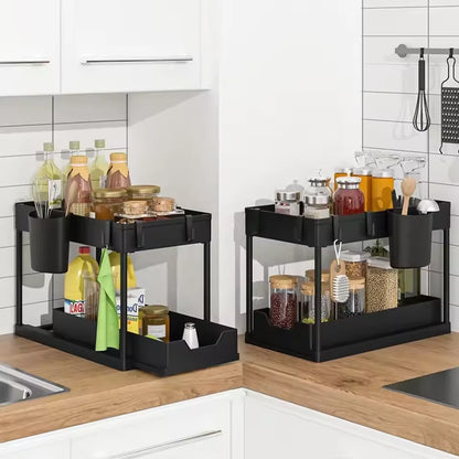 Under-Sink Pull-Out Organizer - Slim Slide-Out Shelf for Kitchen Cabinets - ZOOMNSTORE