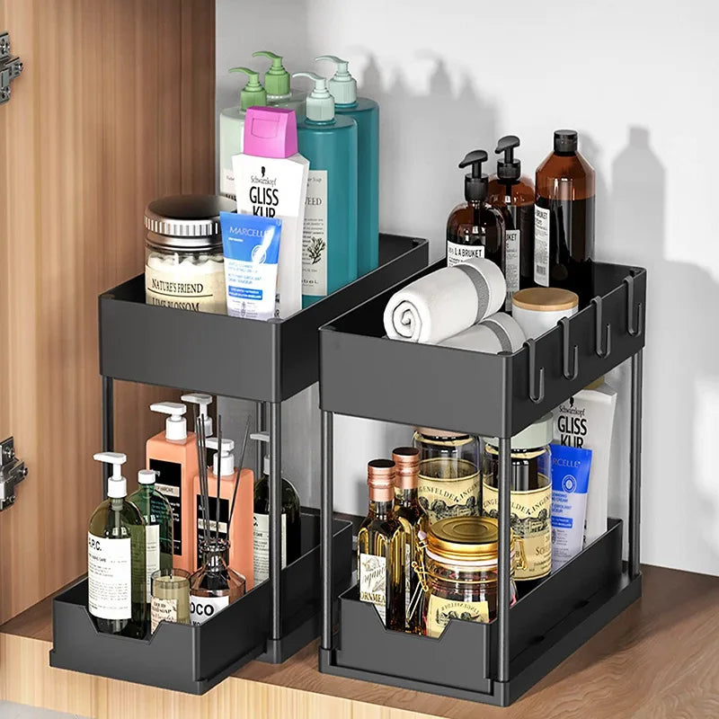 Under-Sink Pull-Out Organizer - Slim Slide-Out Shelf for Kitchen Cabinets - ZOOMNSTORE