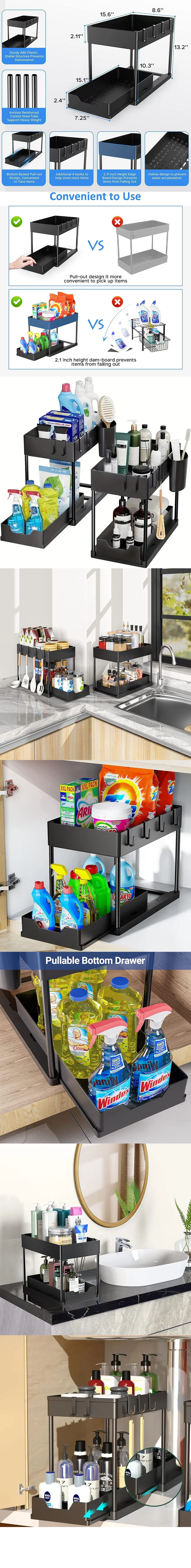 Under-Sink Pull-Out Organizer - Slim Slide-Out Shelf for Kitchen Cabinets - ZOOMNSTORE