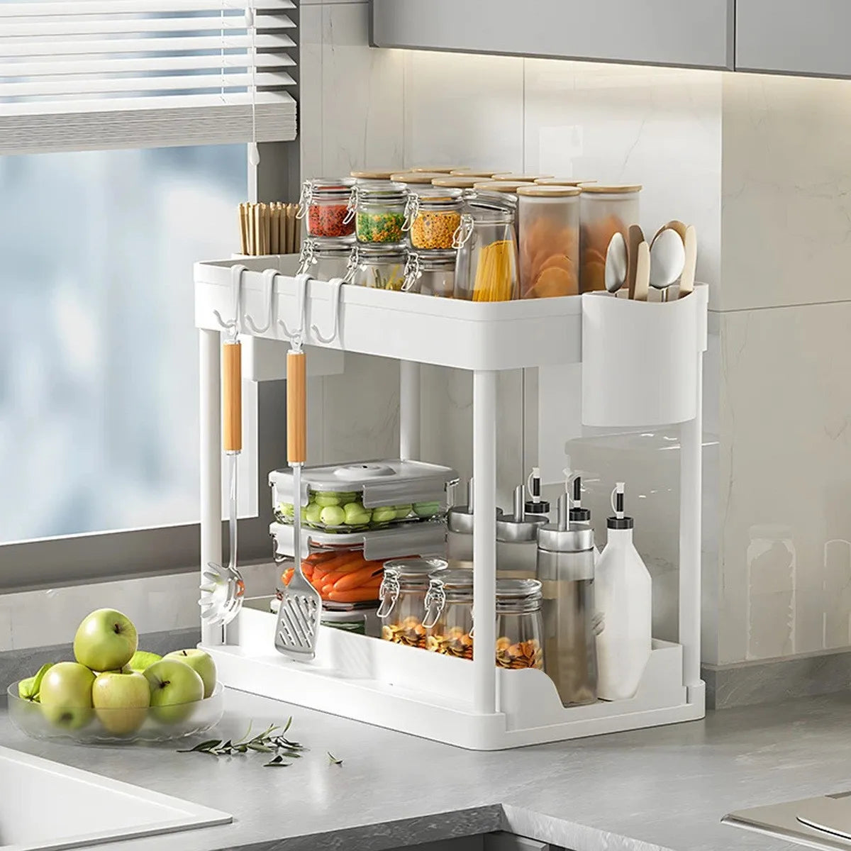Under-Sink Pull-Out Organizer - Slim Slide-Out Shelf for Kitchen Cabinets - ZOOMNSTORE