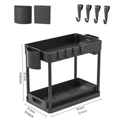 Under Sink Shelves - 2-Pack Adjustable Steel Organizer | Rustproof Epoxy Coated Storage - ZOOMNSTORE