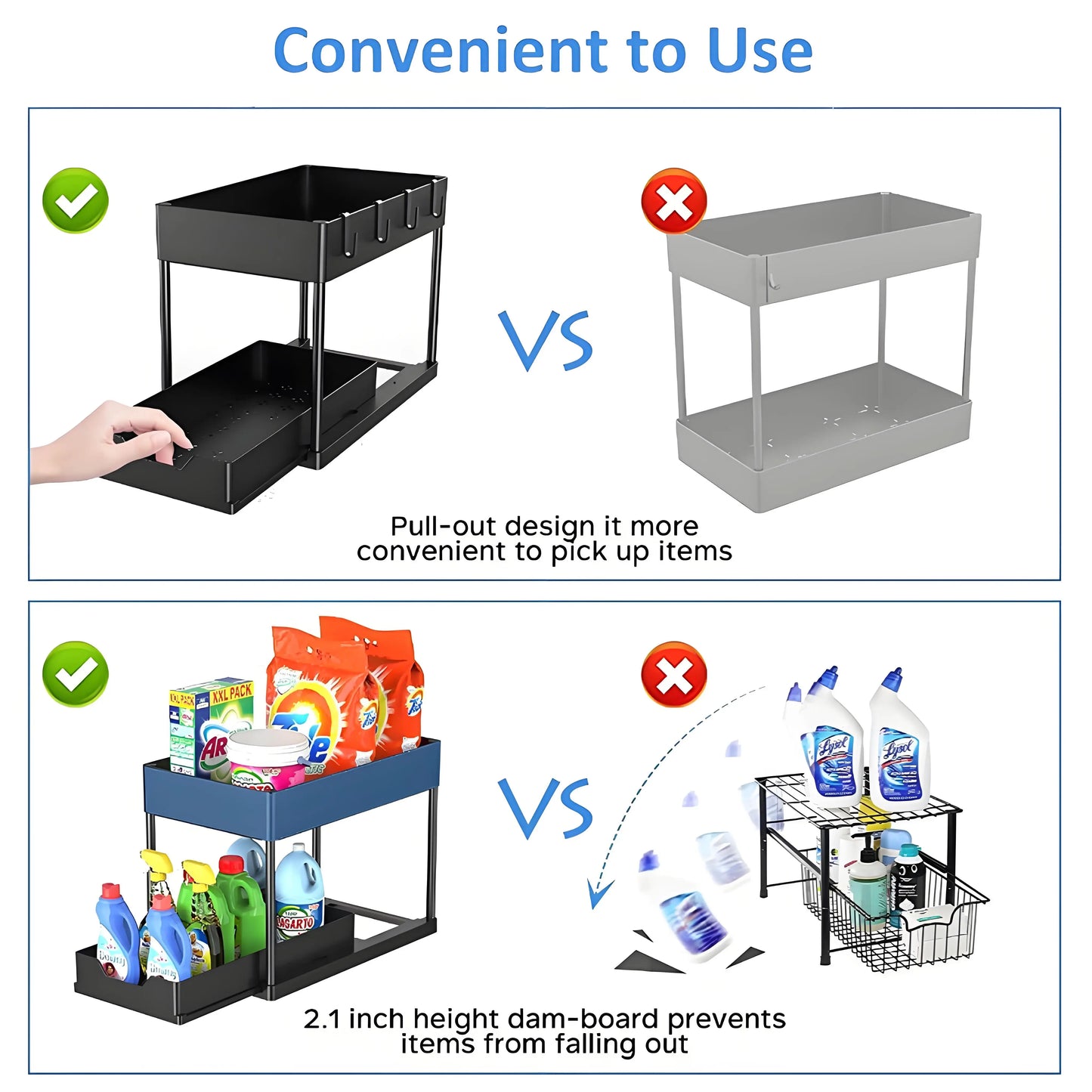 Under Sink Shelves - 2-Pack Adjustable Steel Organizer | Rustproof Epoxy Coated Storage - ZOOMNSTORE