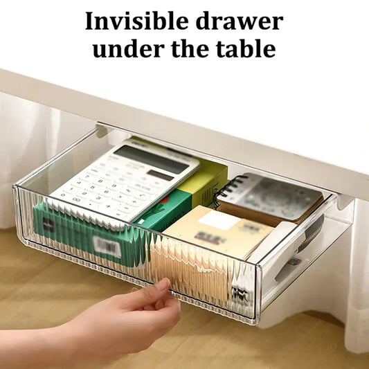 Under-Table Storage Drawer - Self-Adhesive Slide-Out Organizer Box - ZOOMNSTORE