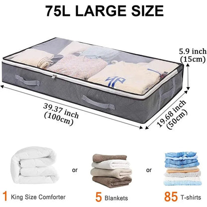 Underbed Storage Bag Foldable Storage With Clear Window | Large Capacity Organizer & Handles - ZOOMNSTORE