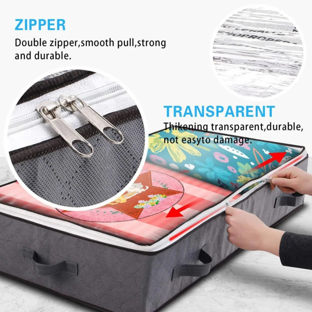 Underbed Storage Bag Foldable Storage With Clear Window | Large Capacity Organizer & Handles - ZOOMNSTORE