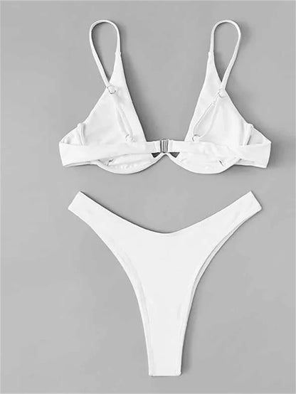 Sexy Red Underwire Bikini - Push Up Bra Thong Swimsuit with V Neck Design - ZOOMNSTORE