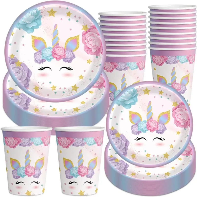 Unicorn Birthday Party Supplies - Disposable Cups Plates Napkins Decorations for Girls - ZOOMNSTORE
