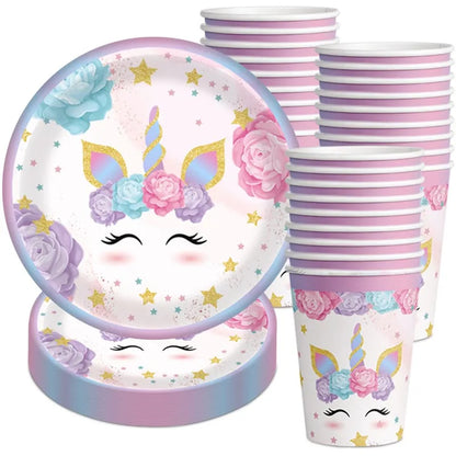 Unicorn Birthday Party Supplies - Disposable Cups Plates Napkins Decorations for Girls - ZOOMNSTORE
