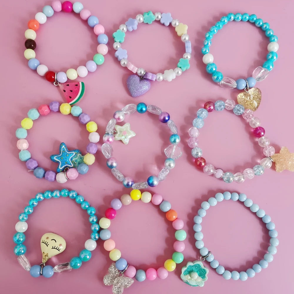 Unicorn Bracelet Set for Kids - Cute Heart Star Elastic Candy Bead Jewelry - ZOOMNSTORE