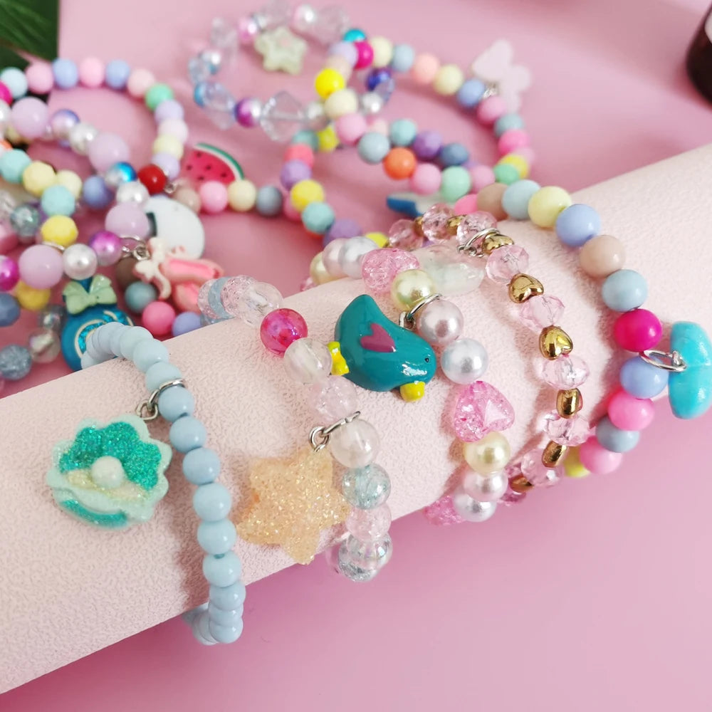 Unicorn Bracelet Set for Kids - Cute Heart Star Elastic Candy Bead Jewelry - ZOOMNSTORE