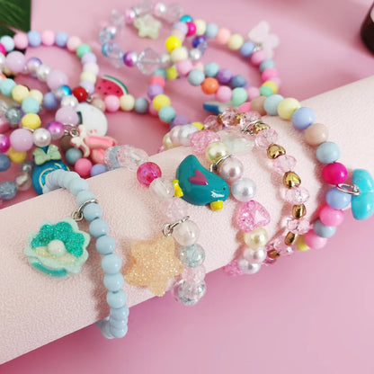 Unicorn Bracelet Set for Kids - Cute Heart Star Elastic Candy Bead Jewelry - ZOOMNSTORE