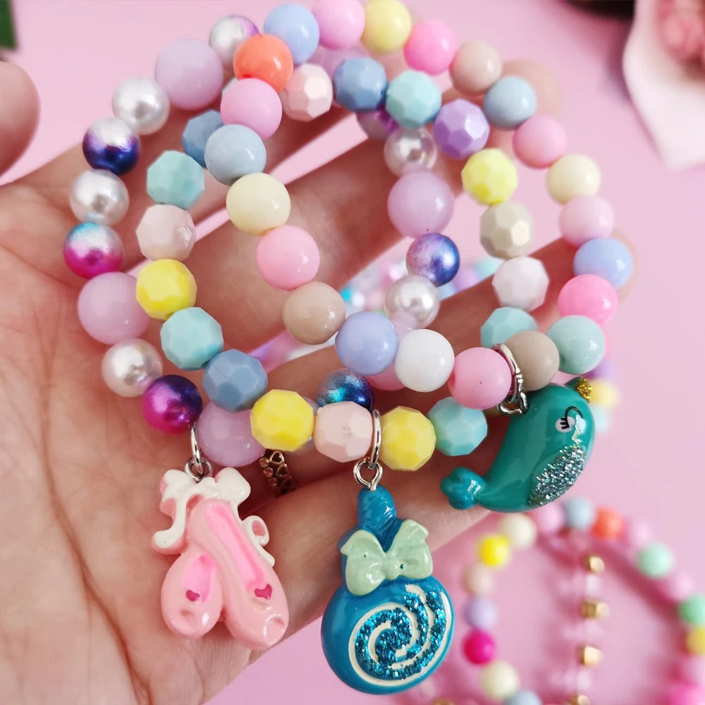 Unicorn Bracelet Set for Kids - Cute Heart Star Elastic Candy Bead Jewelry - ZOOMNSTORE