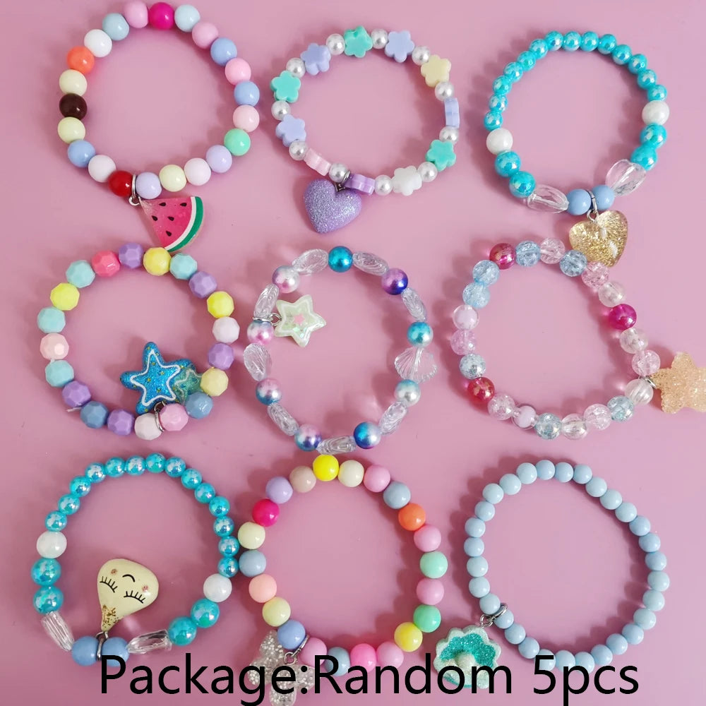 Unicorn Bracelet Set for Kids - Cute Heart Star Elastic Candy Bead Jewelry - ZOOMNSTORE