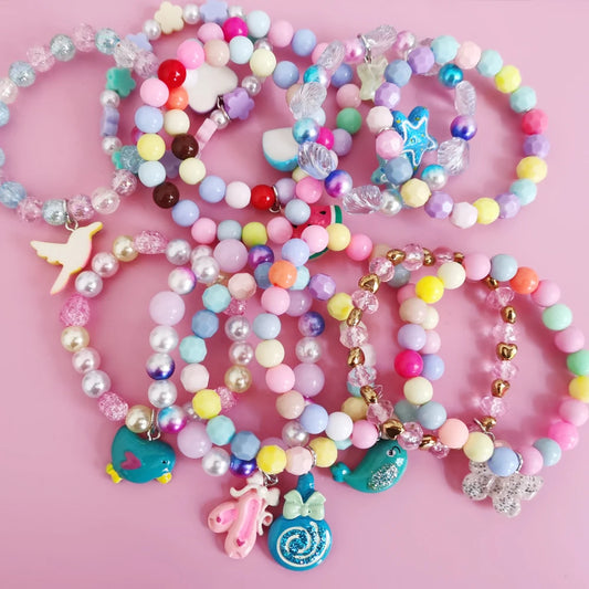 Unicorn Bracelet Set for Kids - Cute Heart Star Elastic Candy Bead Jewelry - ZOOMNSTORE