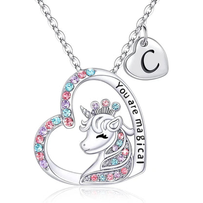 Unicorn Initial Necklace - Magical Horse Pendant for Girls Birthday Gifts - ZOOMNSTORE