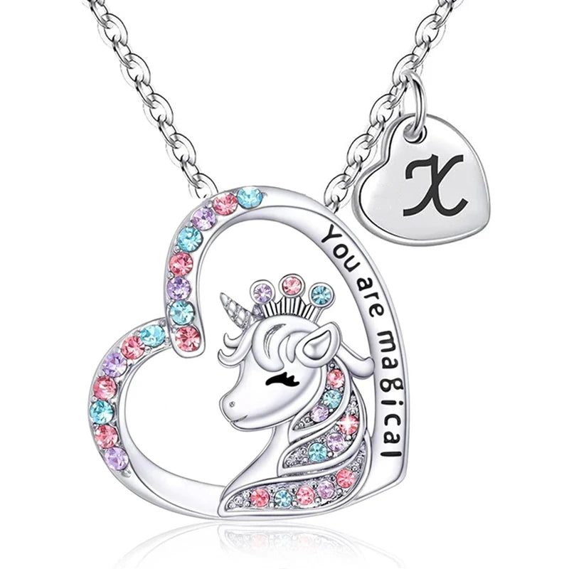 Unicorn Initial Necklace - Magical Horse Pendant for Girls Birthday Gifts - ZOOMNSTORE