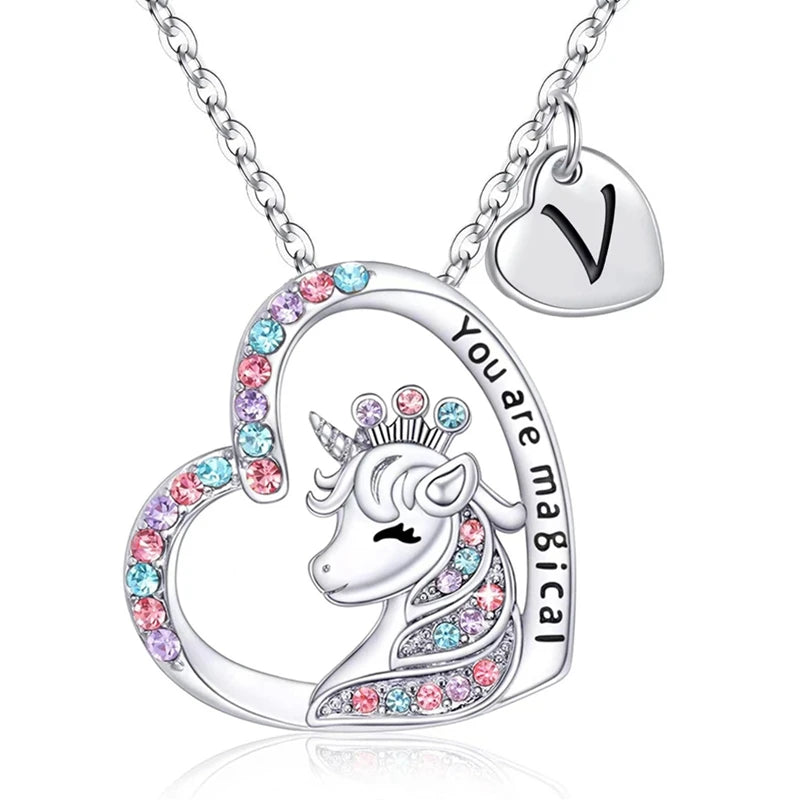 Unicorn Initial Necklace - Magical Horse Pendant for Girls Birthday Gifts - ZOOMNSTORE