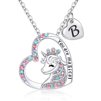 Unicorn Initial Necklace - Magical Horse Pendant for Girls Birthday Gifts - ZOOMNSTORE