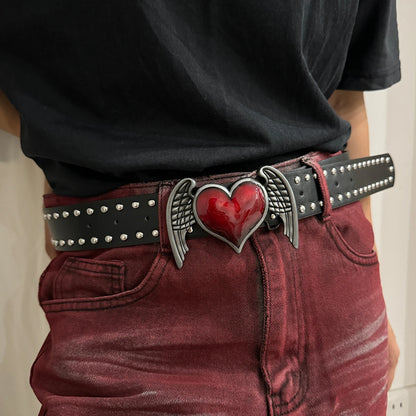 Unisex Goth Jeans Belt - Y2K Fashion Red Heart Rivet Punk Accessory - ZOOMNSTORE