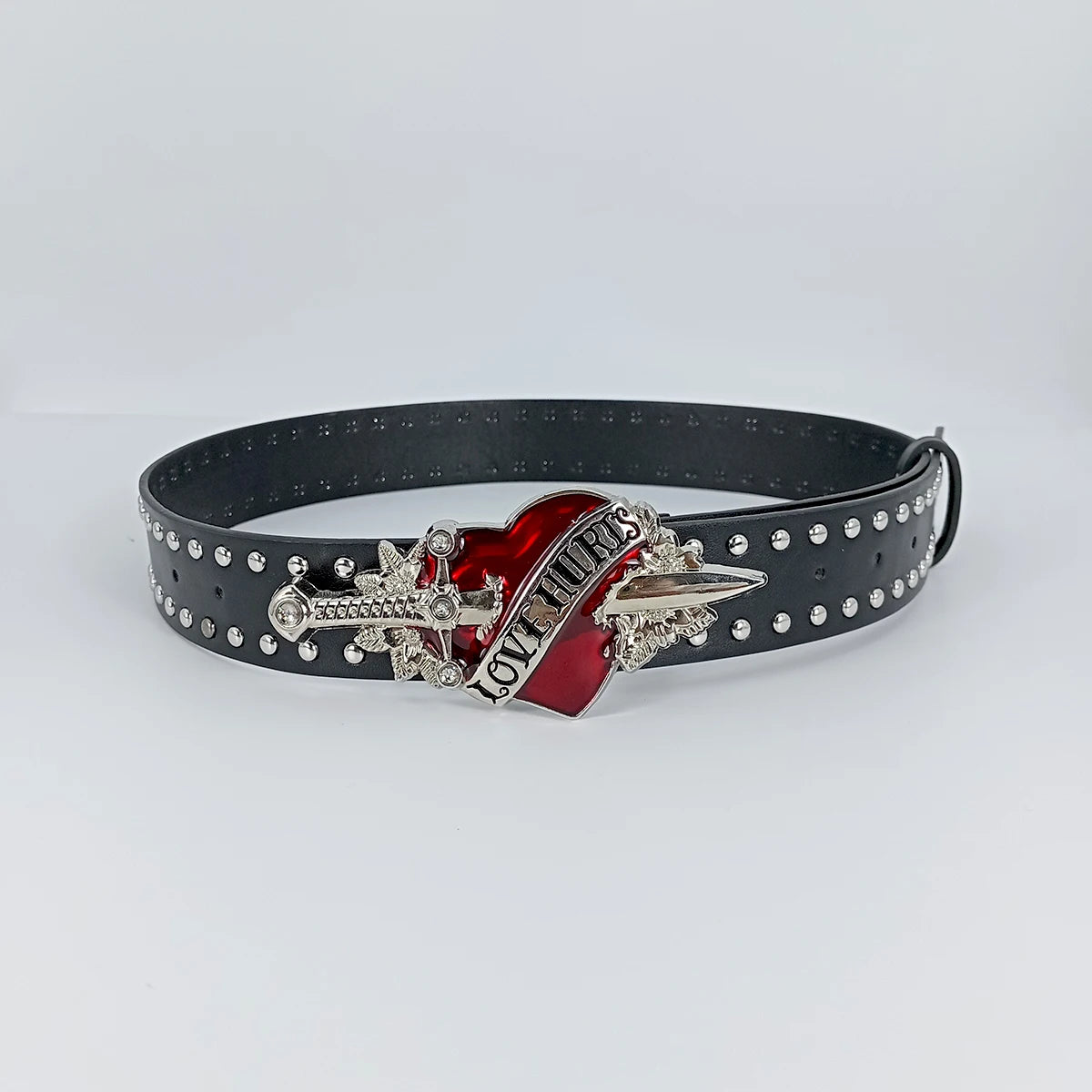Unisex Goth Jeans Belt - Y2K Fashion Red Heart Rivet Punk Accessory - ZOOMNSTORE