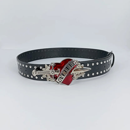 Unisex Goth Jeans Belt - Y2K Fashion Red Heart Rivet Punk Accessory - ZOOMNSTORE