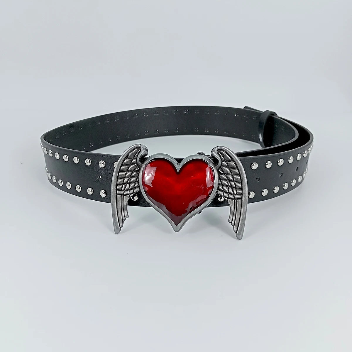 Unisex Goth Jeans Belt - Y2K Fashion Red Heart Rivet Punk Accessory - ZOOMNSTORE